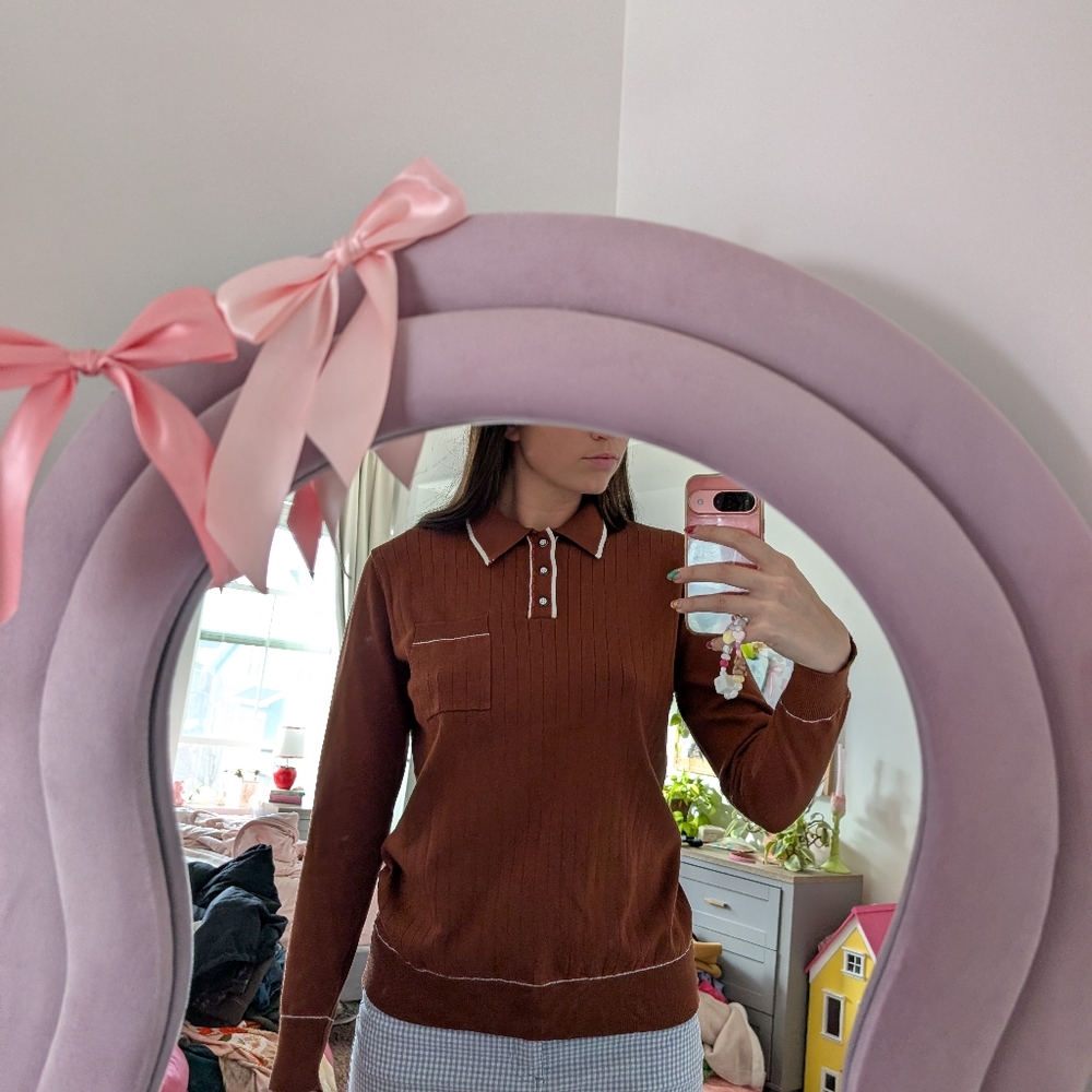 Brown Long Sleeve Polo Shirt Size Medium